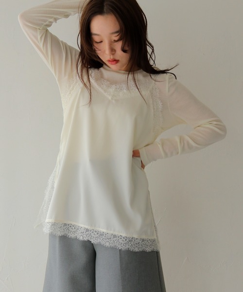 cheriella（シェリエラ）の「【cheriella】サテンレースレイヤードキャミソール　SATIN LACE LAYERED CAMISOLE（キャミソール・レディース・ブラック/アイボリー・FREE）」の9枚目の写真