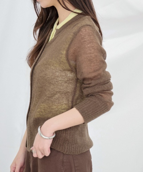 Dita Muaj.（ディータムアージュ）の「【2点SET】モヘア透かし編みカーディガン/ベストレイヤードセット（カーディガン/ボレロ・レディース・ネイビー/ブラウン・FREE）」の3枚目の写真