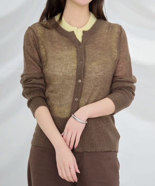 Dita Muaj.（ディータムアージュ）の「【2点SET】モヘア透かし編みカーディガン/ベストレイヤードセット（カーディガン/ボレロ・レディース・ネイビー/ブラウン・FREE）」の4枚目の写真