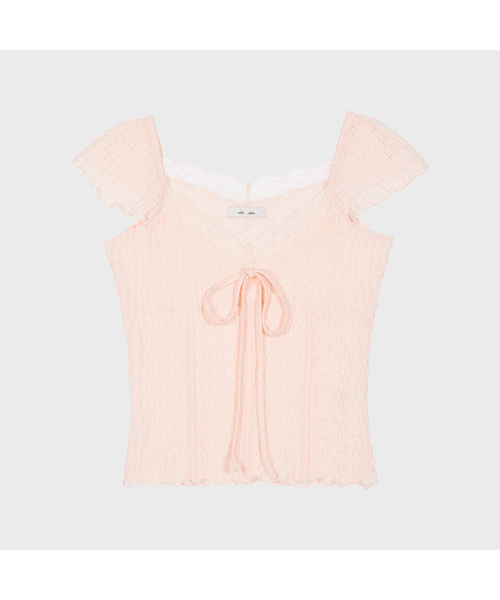 ALKI ALKA(アルキアルカ)の「Jacquard Gathered Top (Light Pink)(Tシャツ/カットソー・レディース・ライトピンク・MEDIUM/SMALL)」の1枚目の写真