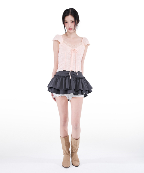 ALKI ALKA(アルキアルカ)の「Jacquard Gathered Top (Light Pink)(Tシャツ/カットソー・レディース・ライトピンク・MEDIUM/SMALL)」の3枚目の写真