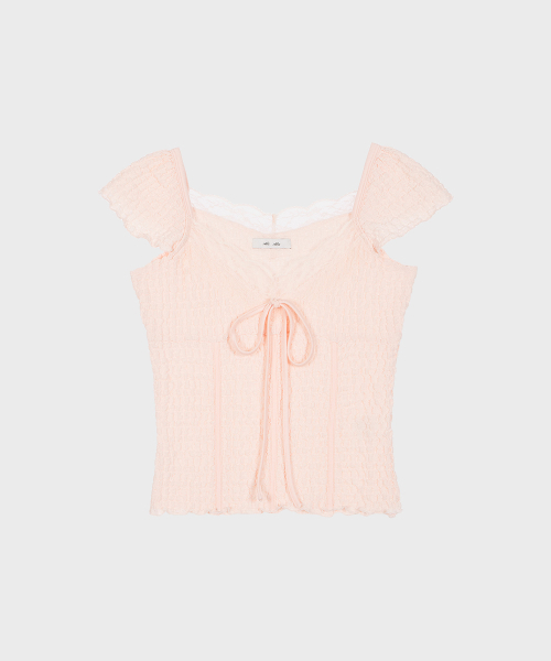 ALKI ALKA(アルキアルカ)の「Jacquard Gathered Top (Light Pink)(Tシャツ/カットソー・レディース・ライトピンク・MEDIUM/SMALL)」の4枚目の写真
