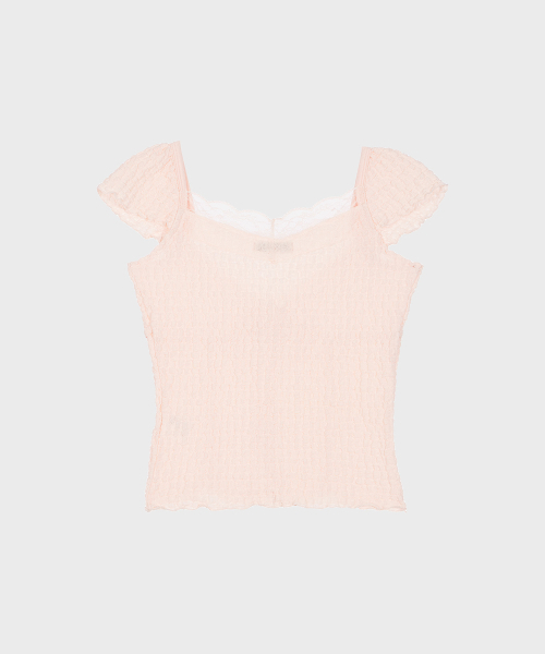 ALKI ALKA(アルキアルカ)の「Jacquard Gathered Top (Light Pink)(Tシャツ/カットソー・レディース・ライトピンク・MEDIUM/SMALL)」の5枚目の写真