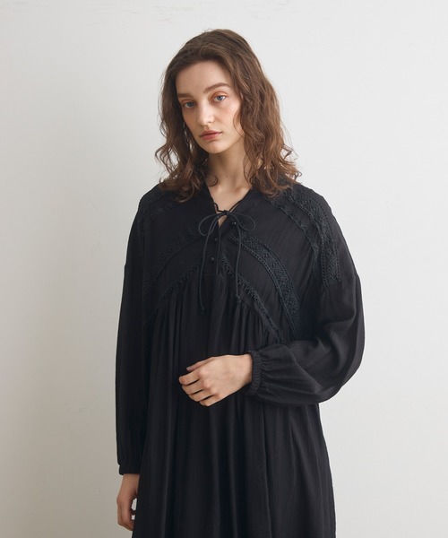 Crisp（クリスプ）の「ミックスレースギャザーワンピース（ワンピース・レディース・ブラック/グリーン・FREE）」の19枚目の写真