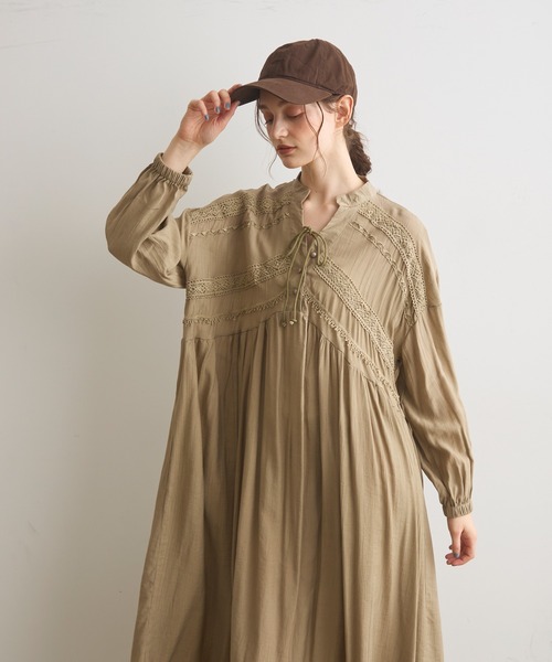 Crisp（クリスプ）の「ミックスレースギャザーワンピース（ワンピース・レディース・ブラック/グリーン・FREE）」の7枚目の写真