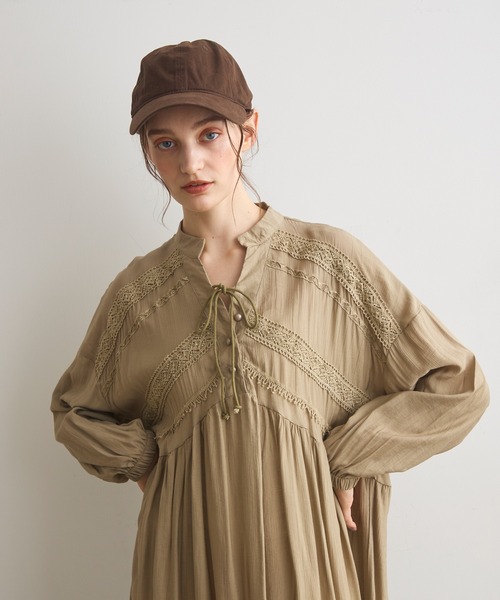 Crisp（クリスプ）の「ミックスレースギャザーワンピース（ワンピース・レディース・ブラック/グリーン・FREE）」の8枚目の写真