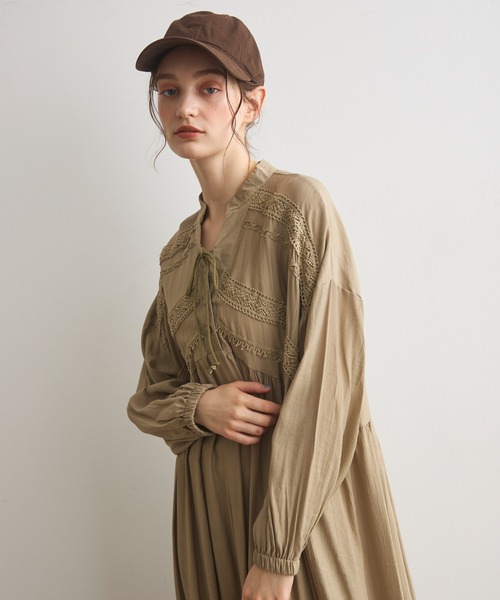 Crisp（クリスプ）の「ミックスレースギャザーワンピース（ワンピース・レディース・ブラック/グリーン・FREE）」の9枚目の写真