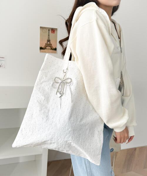 WEGO/【A4収納可能】チャーム付きナイロントートバッグ（トートバッグ