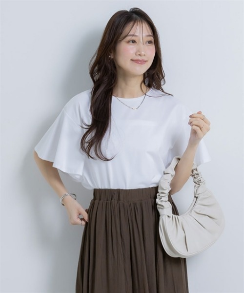 Petitjo(プッチージョ)の「小さいサイズ 【接触冷感・UVカット】フレアスリーブTシャツ 低身長さん・小柄女性(Tシャツ/カットソー・レディース・グレー/ブラック/ホワイト・PSS/PS/PM/PL)」の1枚目の写真
