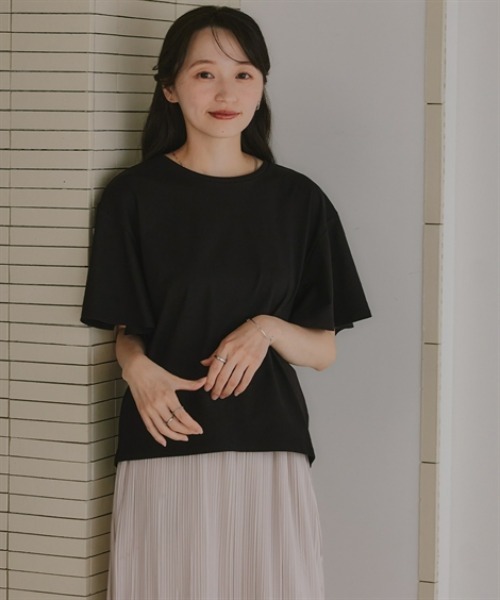 Petitjo(プッチージョ)の「小さいサイズ 【接触冷感・UVカット】フレアスリーブTシャツ 低身長さん・小柄女性(Tシャツ/カットソー・レディース・グレー/ブラック/ホワイト・PSS/PS/PM/PL)」の2枚目の写真