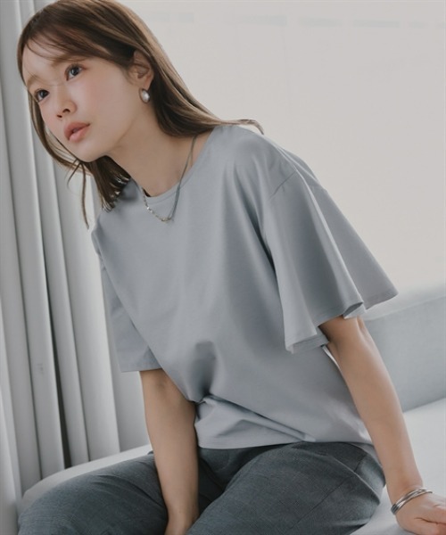 Petitjo(プッチージョ)の「小さいサイズ 【接触冷感・UVカット】フレアスリーブTシャツ 低身長さん・小柄女性(Tシャツ/カットソー・レディース・グレー/ブラック/ホワイト・PSS/PS/PM/PL)」の19枚目の写真