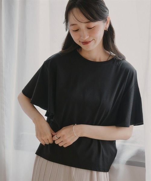 Petitjo(プッチージョ)の「小さいサイズ 【接触冷感・UVカット】フレアスリーブTシャツ 低身長さん・小柄女性(Tシャツ/カットソー・レディース・グレー/ブラック/ホワイト・PSS/PS/PM/PL)」の10枚目の写真