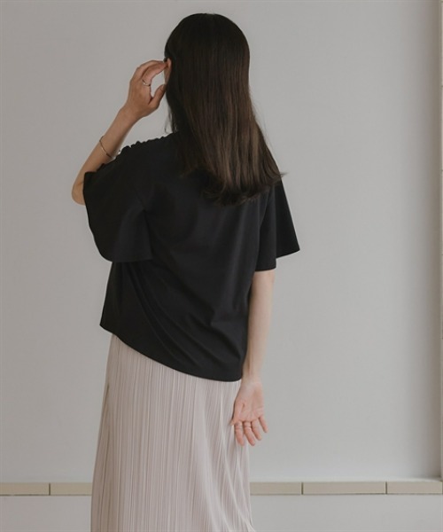 Petitjo(プッチージョ)の「小さいサイズ 【接触冷感・UVカット】フレアスリーブTシャツ 低身長さん・小柄女性(Tシャツ/カットソー・レディース・グレー/ブラック/ホワイト・PSS/PS/PM/PL)」の14枚目の写真