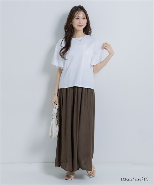 Petitjo(プッチージョ)の「小さいサイズ 【接触冷感・UVカット】フレアスリーブTシャツ 低身長さん・小柄女性(Tシャツ/カットソー・レディース・グレー/ブラック/ホワイト・PSS/PS/PM/PL)」の4枚目の写真