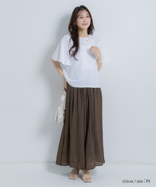 Petitjo(プッチージョ)の「小さいサイズ 【接触冷感・UVカット】フレアスリーブTシャツ 低身長さん・小柄女性(Tシャツ/カットソー・レディース・グレー/ブラック/ホワイト・PSS/PS/PM/PL)」の5枚目の写真