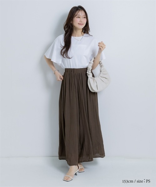 Petitjo(プッチージョ)の「小さいサイズ 【接触冷感・UVカット】フレアスリーブTシャツ 低身長さん・小柄女性(Tシャツ/カットソー・レディース・グレー/ブラック/ホワイト・PSS/PS/PM/PL)」の7枚目の写真