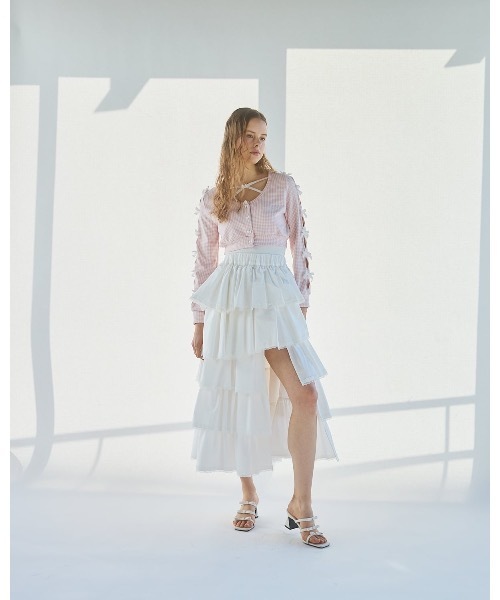 lilLilly（リルリリー）の「アシンメトリーシャツロングスカート（スカート・レディース・ホワイト/ドット・FREE）」の3枚目の写真