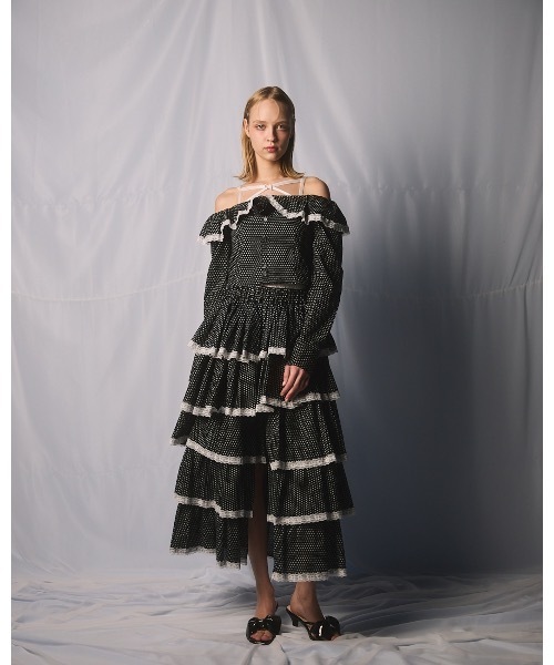 lilLilly（リルリリー）の「アシンメトリーシャツロングスカート（スカート・レディース・ホワイト/ドット・FREE）」の9枚目の写真