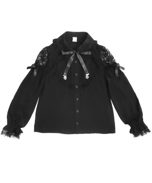 Secret Honey（シークレットハニー）の「ハートパッチワークブラウス（シャツ/ブラウス・レディース・ブラック/オフホワイト/グレー・MEDIUM）」の2枚目の写真