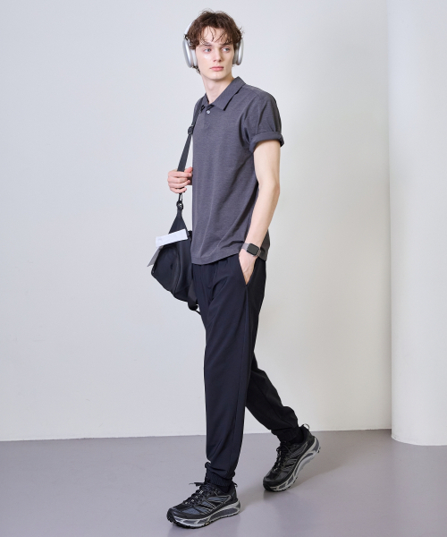 BASIC HOUSE（ベーシックハウス）の「スーパーストレッチスパンバンディングジョガーパンツ_ブラック（スウェットパンツ・メンズ・ブラック・28inch/30inch/32inch/34inch/36inch）」の2枚目の写真