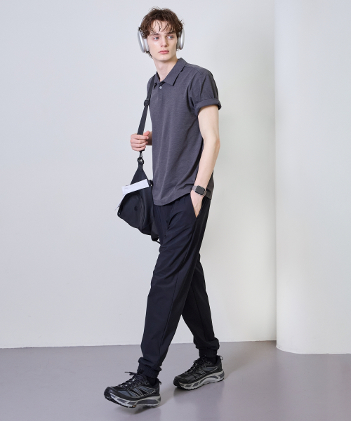 BASIC HOUSE（ベーシックハウス）の「スーパーストレッチスパンバンディングジョガーパンツ_ブラック（スウェットパンツ・メンズ・ブラック・28inch/30inch/32inch/34inch/36inch）」の3枚目の写真