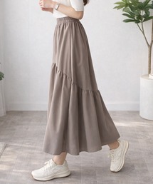 フレアシルエットがかわいい ボリュームフレア切替ロングスカート