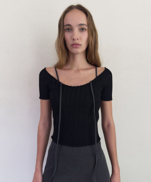 DIAGONAL(ダイアゴナル)の「SCALLOP HALF SLEEVE KNIT (black)(ニット/セーター・レディース・その他・FREE)」の1枚目の写真