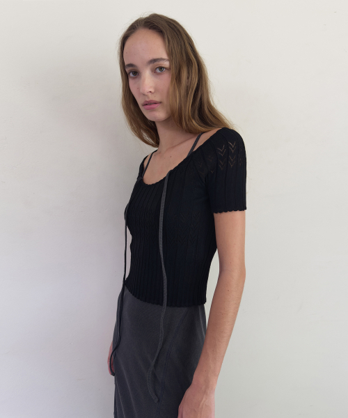 DIAGONAL(ダイアゴナル)の「SCALLOP HALF SLEEVE KNIT (black)(ニット/セーター・レディース・その他・FREE)」の5枚目の写真