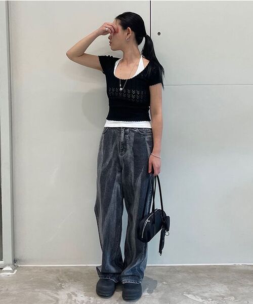 DIAGONAL(ダイアゴナル)の「SCALLOP HALF SLEEVE KNIT (black)(ニット/セーター・レディース・その他・FREE)」の3枚目の写真