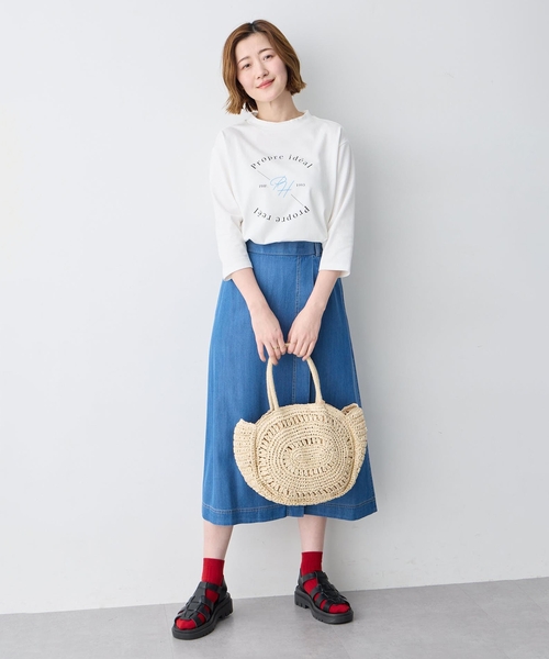 Petit Honfleur(プチオンフルール)の「ロゴプリントモックネックTシャツ【オーガニックコットンブレンド・綿100%】(Tシャツ/カットソー・レディース・ホワイト/ネイビー・M/L)」の11枚目の写真