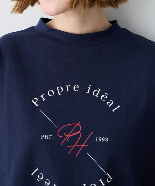 Petit Honfleur(プチオンフルール)の「ロゴプリントモックネックTシャツ【オーガニックコットンブレンド・綿100%】(Tシャツ/カットソー・レディース・ホワイト/ネイビー・M/L)」の15枚目の写真