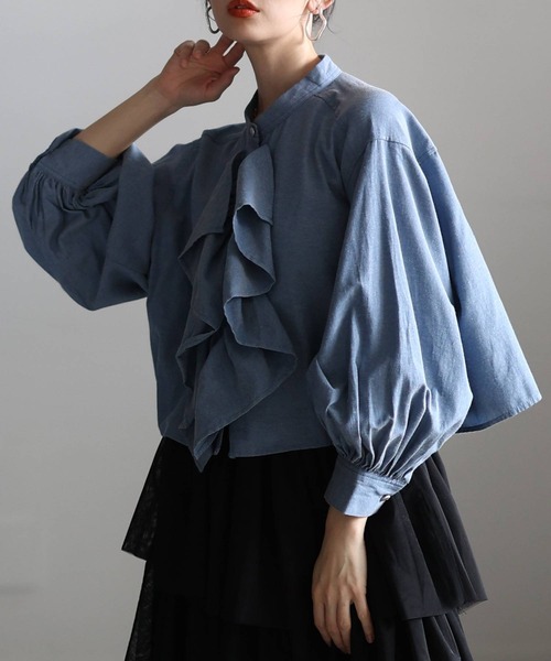 Sawa a la mode（サワアラモード）の「ラッフルフリルボリューム袖ブラウス（シャツ/ブラウス・レディース・ブラウン/ブルー/オフホワイト・FREE）」の3枚目の写真