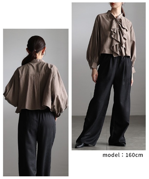 Sawa a la mode（サワアラモード）の「ラッフルフリルボリューム袖ブラウス（シャツ/ブラウス・レディース・ブラウン/ブルー/オフホワイト・FREE）」の10枚目の写真