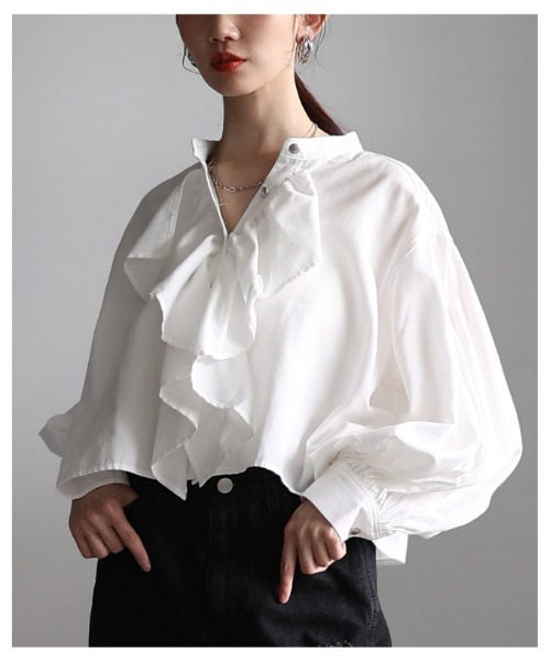 Sawa a la mode（サワアラモード）の「ラッフルフリルボリューム袖ブラウス（シャツ/ブラウス・レディース・ブラウン/ブルー/オフホワイト・FREE）」の18枚目の写真