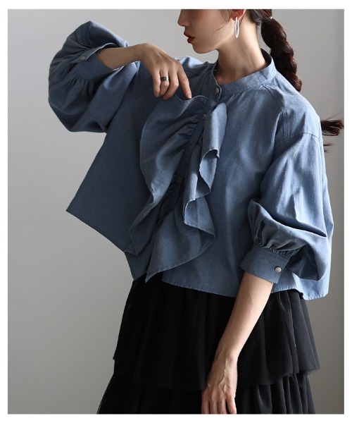 Sawa a la mode（サワアラモード）の「ラッフルフリルボリューム袖ブラウス（シャツ/ブラウス・レディース・ブラウン/ブルー/オフホワイト・FREE）」の19枚目の写真