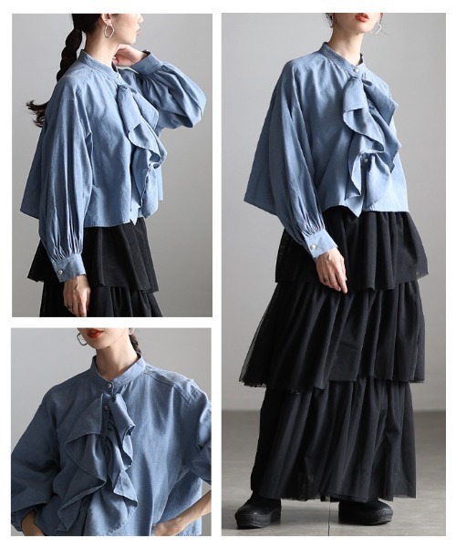 Sawa a la mode（サワアラモード）の「ラッフルフリルボリューム袖ブラウス（シャツ/ブラウス・レディース・ブラウン/ブルー/オフホワイト・FREE）」の20枚目の写真