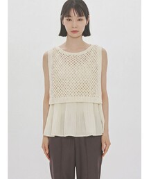 MIDIUMISOLID for Ladies メッシュニットプリーツベスト