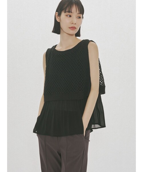 MIDIUMISOLID(ミディウミソリッド)の「MIDIUMISOLID for Ladies メッシュニットプリーツベスト(ベスト・レディース・ブラック/アイボリー・FREE)」の2枚目の写真