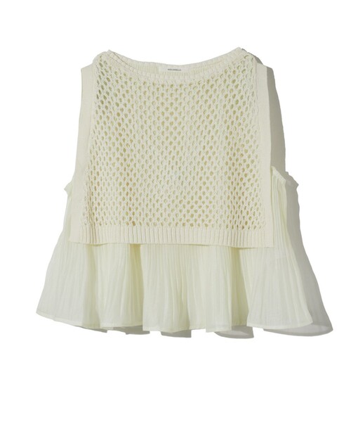 MIDIUMISOLID(ミディウミソリッド)の「MIDIUMISOLID for Ladies メッシュニットプリーツベスト(ベスト・レディース・ブラック/アイボリー・FREE)」の3枚目の写真