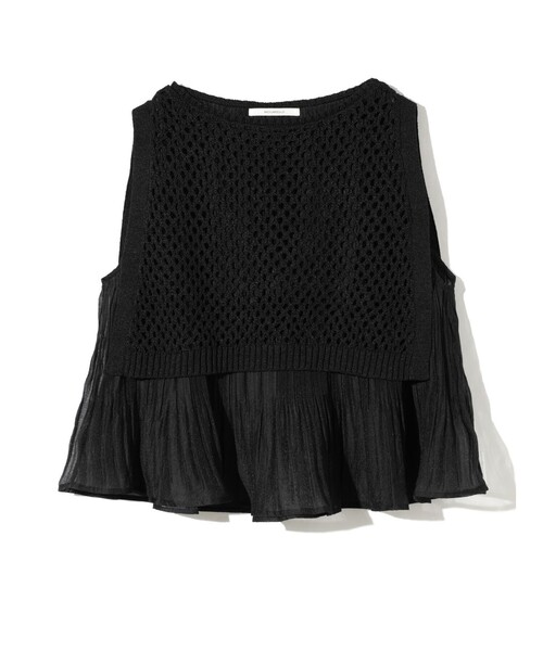 MIDIUMISOLID(ミディウミソリッド)の「MIDIUMISOLID for Ladies メッシュニットプリーツベスト(ベスト・レディース・ブラック/アイボリー・FREE)」の4枚目の写真