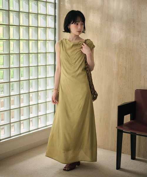 drape neck sleeveless long dress /ドレープネックノースリーブロング