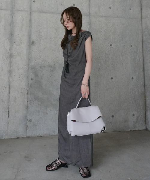drape neck sleeveless long dress /ドレープネックノースリーブロング