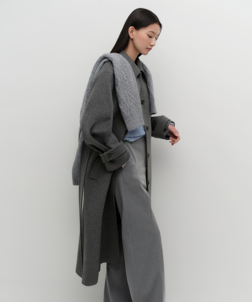 MUSINSA STANDARD WOMAN（ムシンサスタンダードウーマン）の「ウィメンズウールブレンドボリュームスリーブバルマカンローブコート[ミディアムグレー]（チェスターコート・レディース・その他・X-SMALL/MEDIUM/LARGE/SMALL）」の3枚目の写真