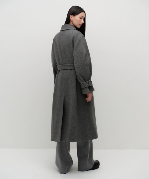 MUSINSA STANDARD WOMAN（ムシンサスタンダードウーマン）の「ウィメンズウールブレンドボリュームスリーブバルマカンローブコート[ミディアムグレー]（チェスターコート・レディース・その他・X-SMALL/MEDIUM/LARGE/SMALL）」の4枚目の写真