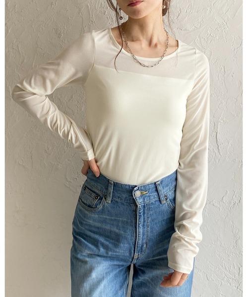 She's Closet(シーズクローゼット)の「長袖 カップ付き 接触冷感 レース シアーロングTシャツ カットソートップス(Tシャツ/カットソー・レディース・ホワイト/ブラック・FREE)」の3枚目の写真