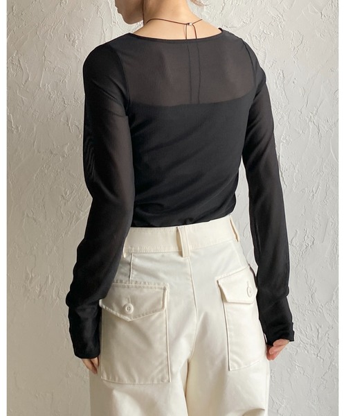She's Closet(シーズクローゼット)の「長袖 カップ付き 接触冷感 レース シアーロングTシャツ カットソートップス(Tシャツ/カットソー・レディース・ホワイト/ブラック・FREE)」の6枚目の写真