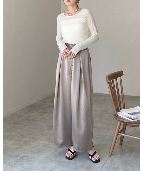 She's Closet(シーズクローゼット)の「長袖 カップ付き 接触冷感 レース シアーロングTシャツ カットソートップス(Tシャツ/カットソー・レディース・ホワイト/ブラック・FREE)」の9枚目の写真