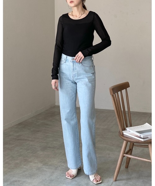 She's Closet(シーズクローゼット)の「長袖 カップ付き 接触冷感 レース シアーロングTシャツ カットソートップス(Tシャツ/カットソー・レディース・ホワイト/ブラック・FREE)」の11枚目の写真