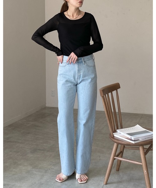 She's Closet(シーズクローゼット)の「長袖 カップ付き 接触冷感 レース シアーロングTシャツ カットソートップス(Tシャツ/カットソー・レディース・ホワイト/ブラック・FREE)」の13枚目の写真