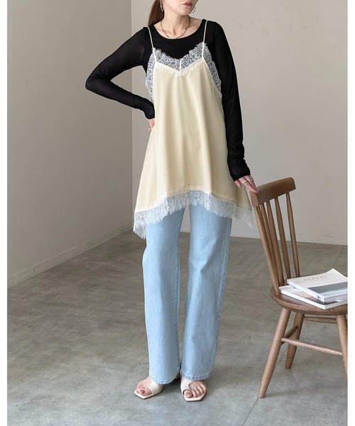 She's Closet(シーズクローゼット)の「長袖 カップ付き 接触冷感 レース シアーロングTシャツ カットソートップス(Tシャツ/カットソー・レディース・ホワイト/ブラック・FREE)」の15枚目の写真